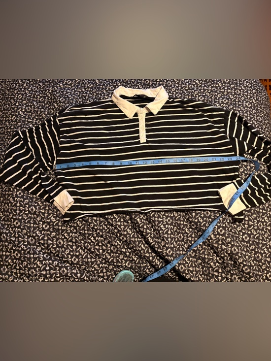 Faded Rose Tops - Striped Black & White Cropped Polo Top XL no flaws button up 100% cotton